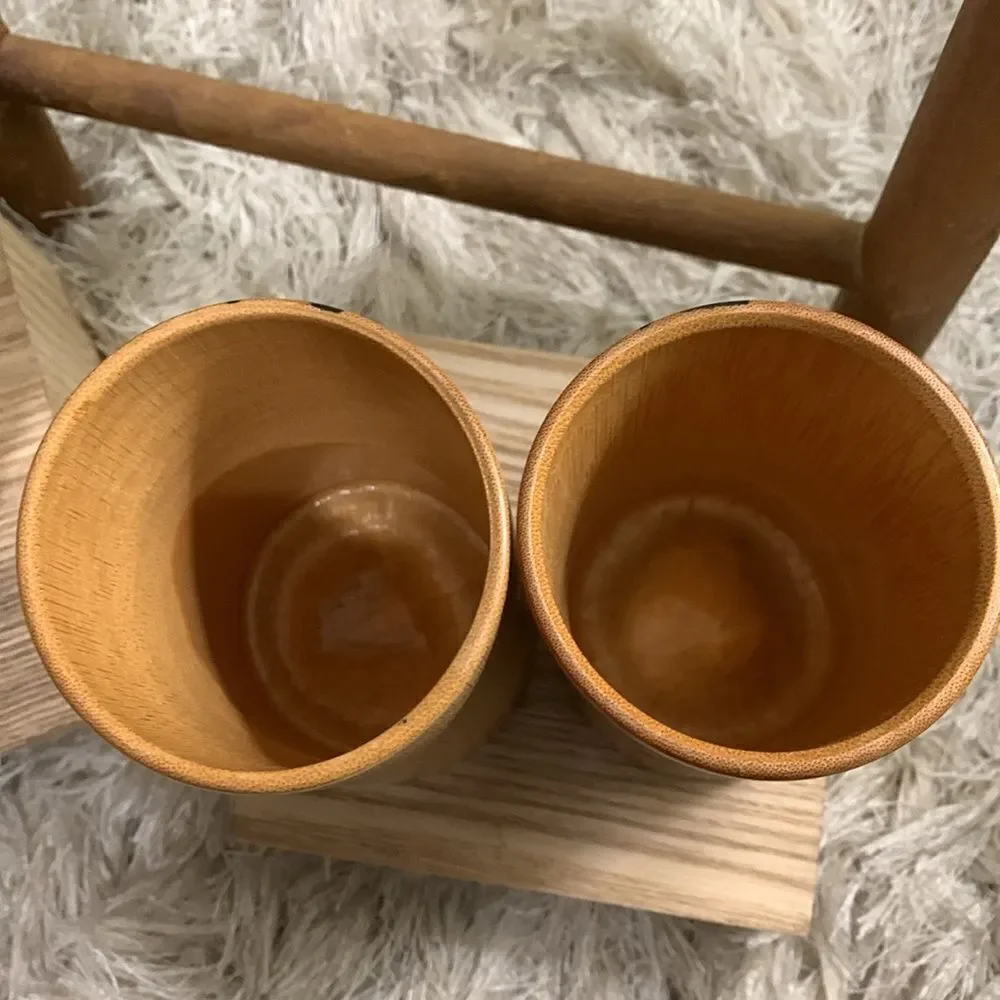 Angel Bamboo Cup Set Of 4 Tall 2‎ Short Handpainted Bamboo Drinking Cups Vintage